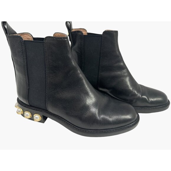 Louise Et Cie Valtina size 6.5 Black Leather Boots With Pearl Heels As Is - Picture 1 of 10